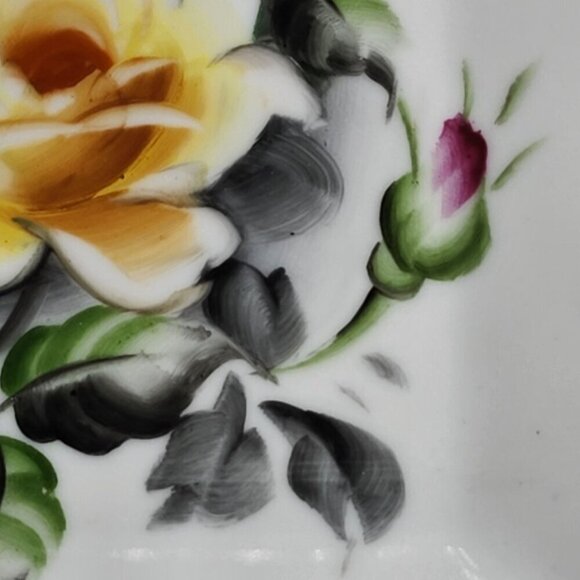 Lefton China Hand Painted Square Dish With Yellow Rose Design Gold Trim Vintage - Picture 3 of 10